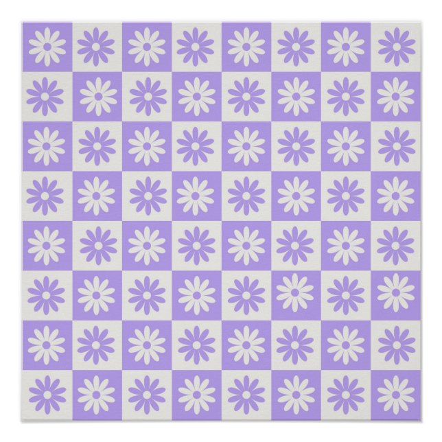Hippie Flower Checkerboard Pattern Purple Poster (Front)