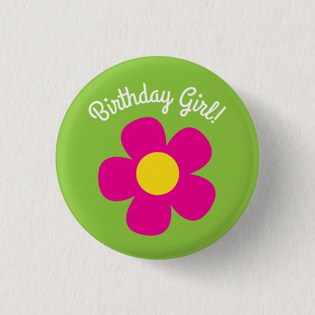 Hippie Flower Kid's Birthday Party Button (Front)