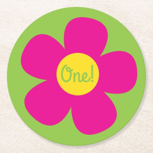 Hippie Flower Kids Birthday Party Round Paper Coaster