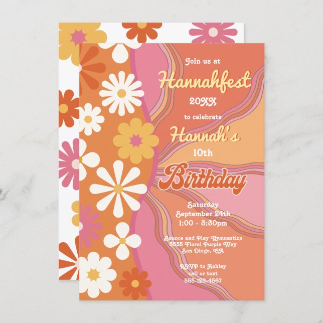 Hippie Flower Power 70s 60s Birthday Party Invitation (Front/Back)