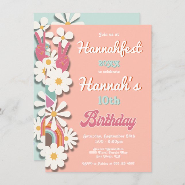 Hippie Flower Power 70s 60s Birthday Party Invitation (Front/Back)