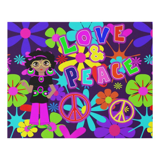 Hippie Flower Power Love & Peace 60'S Groovy Faux Canvas Print (Front)