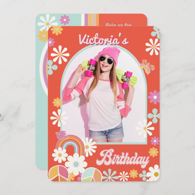 Hippie Flower Power Photo Graduation Invitation (Front/Back)