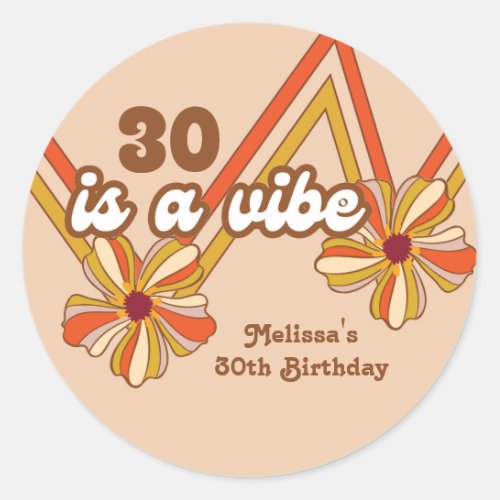 Hippie Flower Retro 70s Zigzag 30th Birthday  Classic Round Sticker