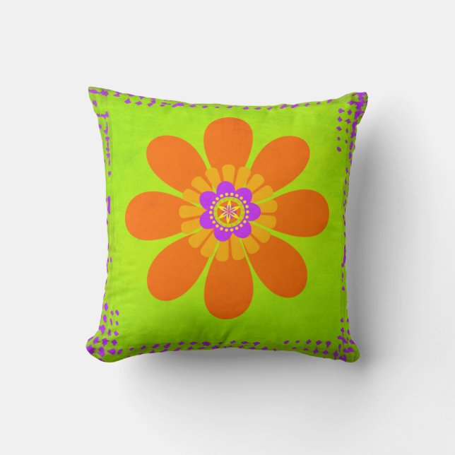 Hippie Flower Throw Pillow (Front)