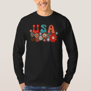 Hippie Flower USA American Flag Groovy 4th Of July T-Shirt