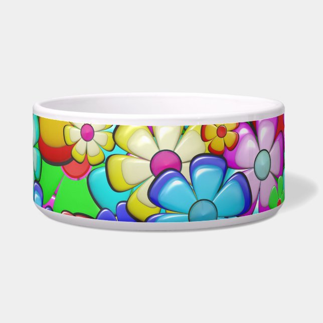 hippie flowers cat food bowl (Front)