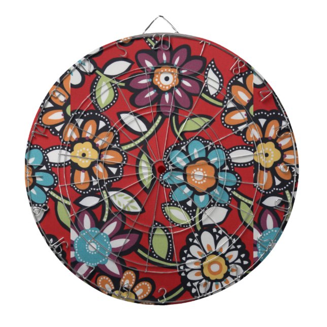 hippie flowers dartboard with darts (Front)