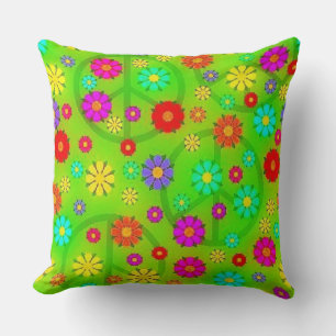Hippie Flowers Throw Pillow