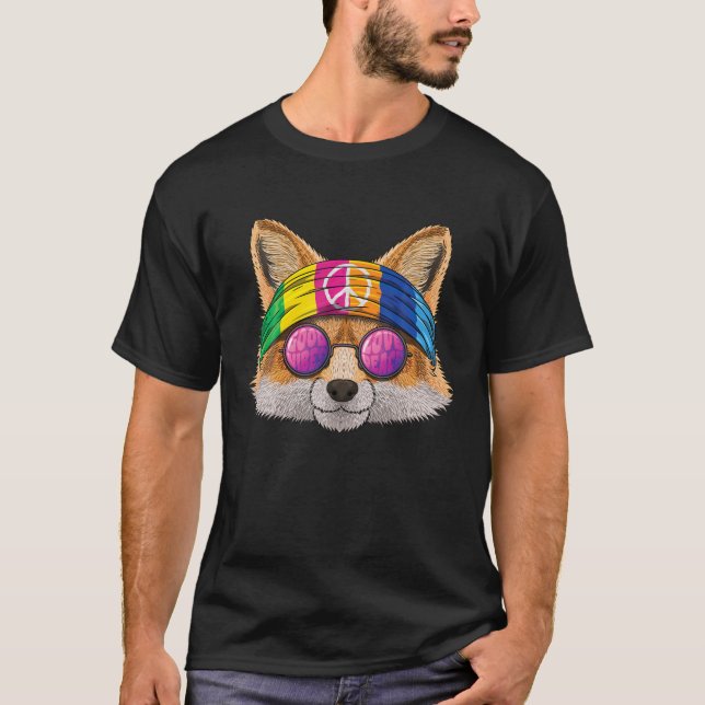 Hippie Fox Love Peace Sign 70S Hippie Red Fox T-Shirt (Front)
