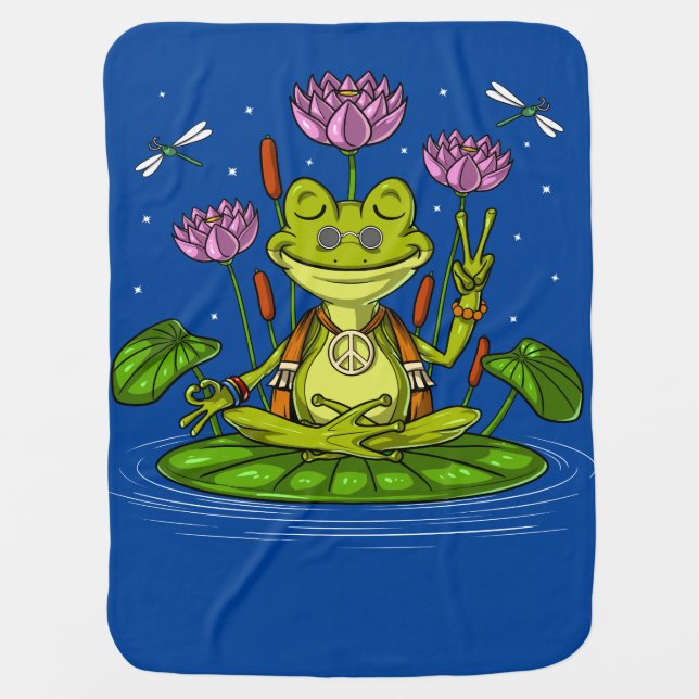 Hippie Frog Meditation Baby Blanket (Front)