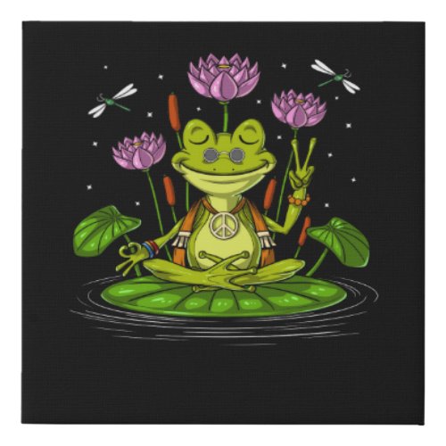 Hippie Frog Meditation Faux Canvas Print