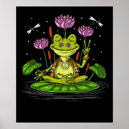 Hippie Frog Meditation Poster