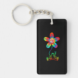 Hippie Frog Peace Love Hope Courage Tie Dye Peace Keychain