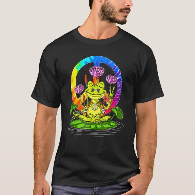 Hippie Frog Peace Sign Yoga Hippies 70s For Women  T-Shirt (Front)