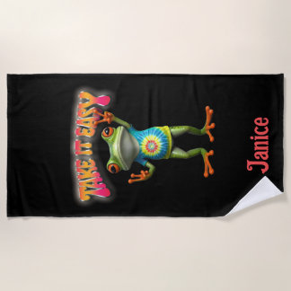 Hippie Frog Take it Easy Fun Colorful Beach Towel