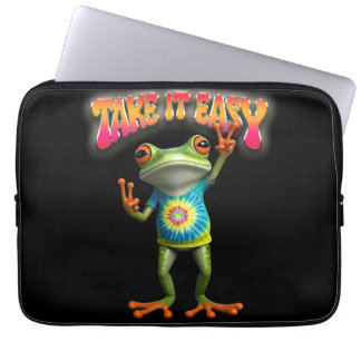 Hippie Frog Take it Easy Fun Colorful Laptop Sleeve