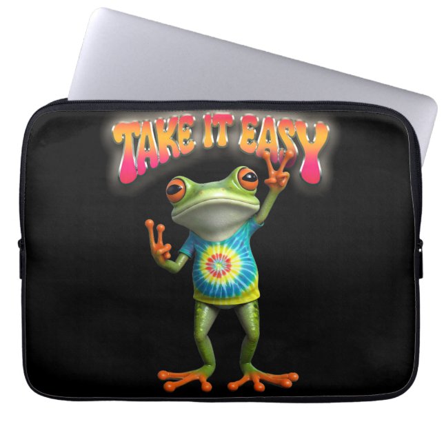 Hippie Frog Take it Easy Fun Colorful  Laptop Sleeve (Front)