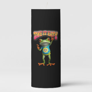 Hippie Frog Take it Easy Fun Colorful Pillar Candle