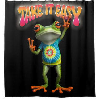 Hippie Frog Take it Easy Fun Colorful Shower Curtain