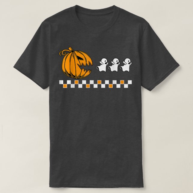Hippie Funny Halloween Pumpkin Eating Ghost Men Wo T-Shirt (Design Front)