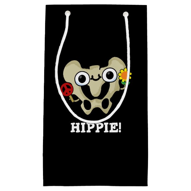 Hippie Funny Hip Bone Pun Dark BG Small Gift Bag (Front)