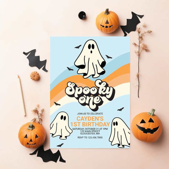 HIPPIE Ghost retro Halloween Spooky One blue Invitation (Creator Uploaded)