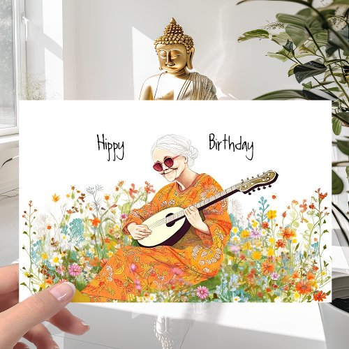 Hippie Girl 60s Retro Flower Power _ Fun Birthday Card