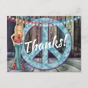 Hippie Girl and Peace Sign Thanks! Thank You Postcard