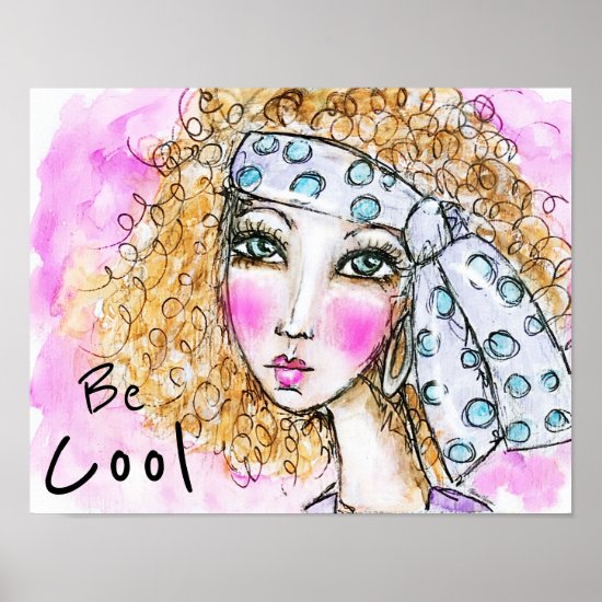 Hippie Girl Colorful Watercolor Illustration Art Poster