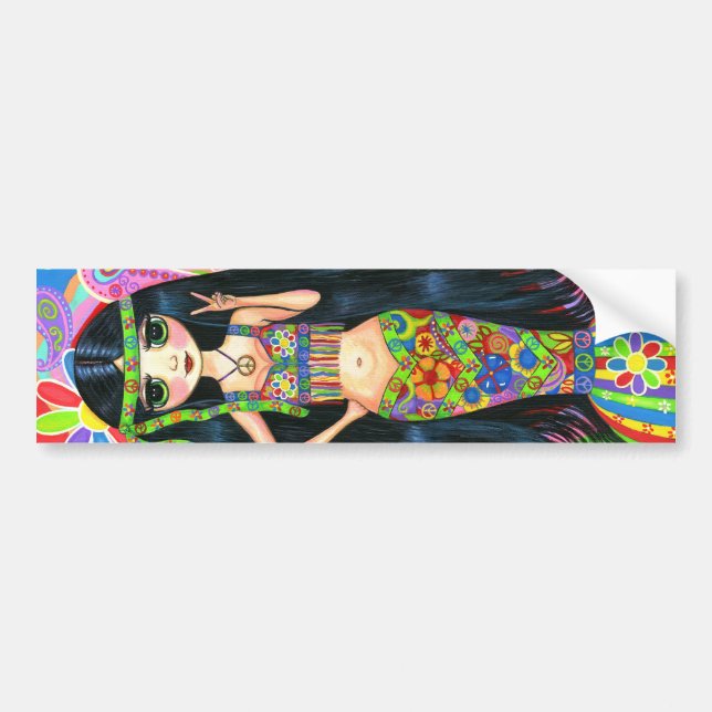 Hippie Girl Mermaid Bumper Sticker (Front)
