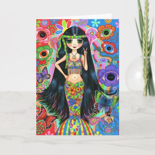 Hippie Girl Mermaid Card