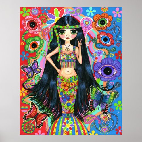 Hippie Girl Mermaid Poster