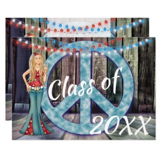 Hippie Girl, Peace Sign and Lights Graduation Invitation