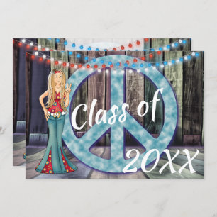 Hippie Girl, Peace Sign and Lights Graduation Invitation