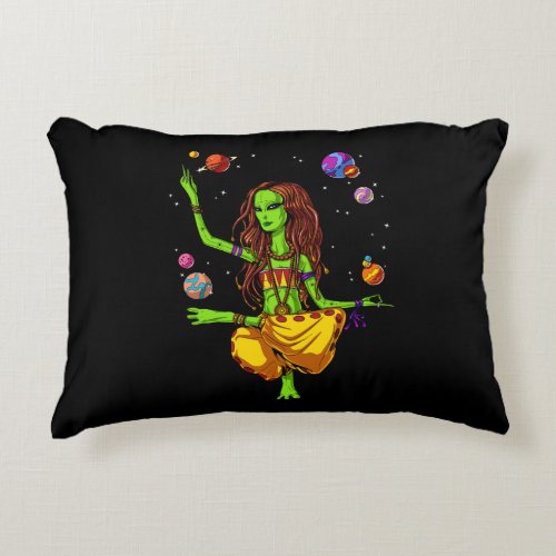 Hippie Girl Space Alien Zen Yoga Meditation Accent Pillow
