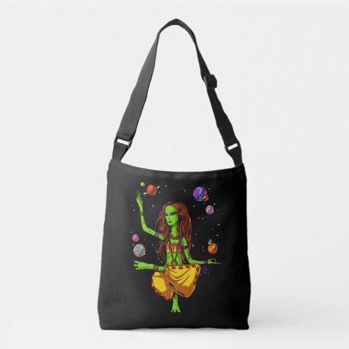 Hippie Girl Space Alien Zen Yoga Meditation Crossbody Bag