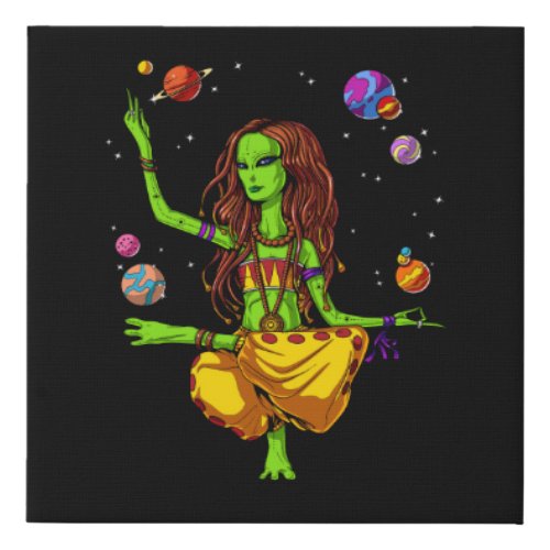 Hippie Girl Space Alien Zen Yoga Meditation Faux Canvas Print