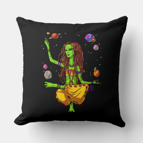 Hippie Girl Space Alien Zen Yoga Meditation Throw Pillow