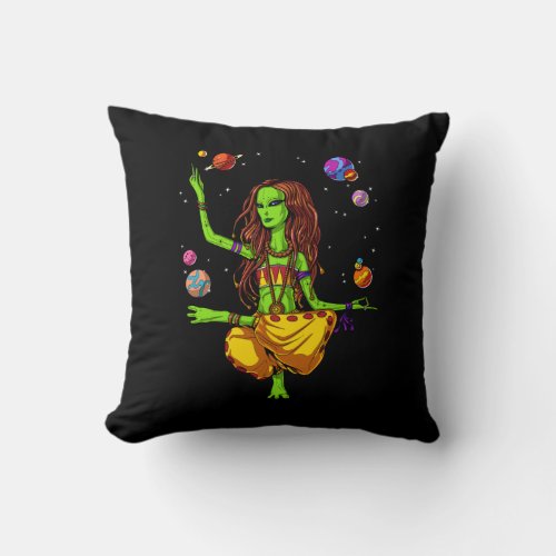 Hippie Girl Space Alien Zen Yoga Meditation Throw Pillow