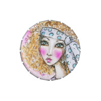 Hippie Girl Watercolor Art Boho Pink Orange Cute Candy Tin