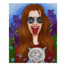 Hippie girl with a cat