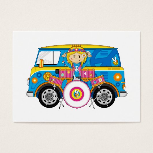 Hippie Girl with Drums and Camper Van (Front)