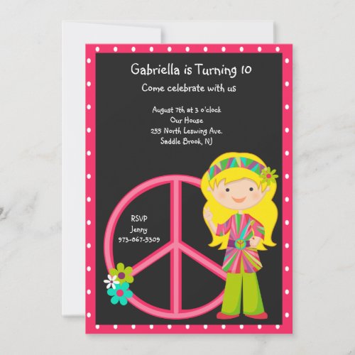 Hippie Girl with Peace Sign Girls Invite