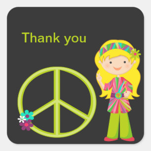 Hippie Girl with Peace Sign Girls Sticker