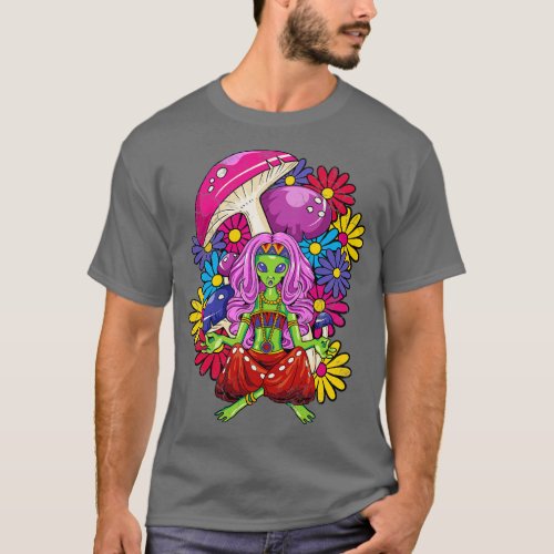 Hippie  Girl Yoga Meditate Mushrooms Psychedelic T_Shirt