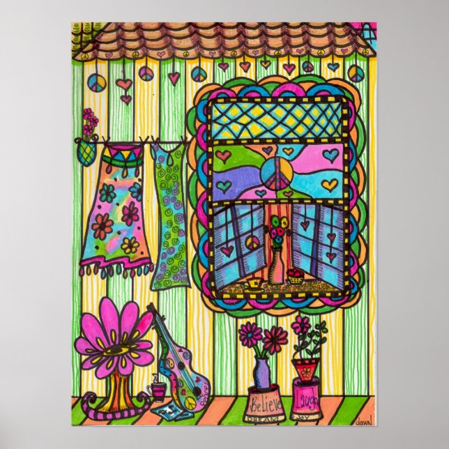 Hippie Girl's Front Porch Poster (Front)