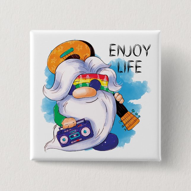 Hippie Gnome: Enjoy Life  Button (Front)