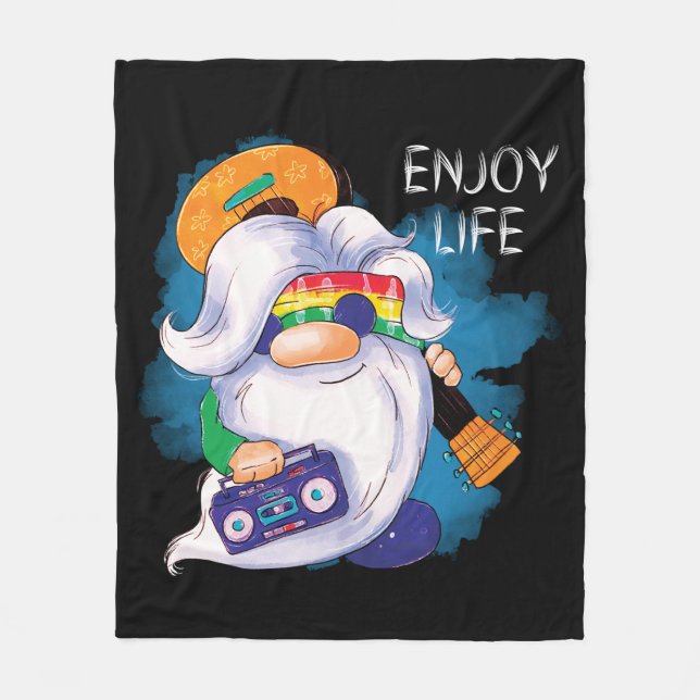 Hippie Gnome: Enjoy Life  Fleece Blanket (Front)