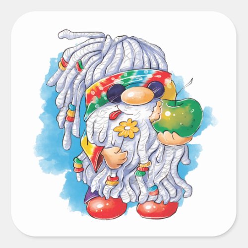 Hippie Gnome Sharing is Caring Square Sticker